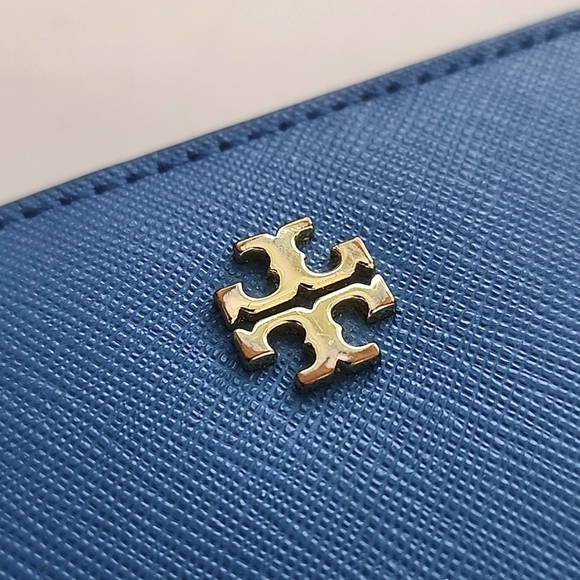 Tory Burch Wallet Wristlet Robinson Continental Leather Royal Blue Zip Around - Picture 13 of 14